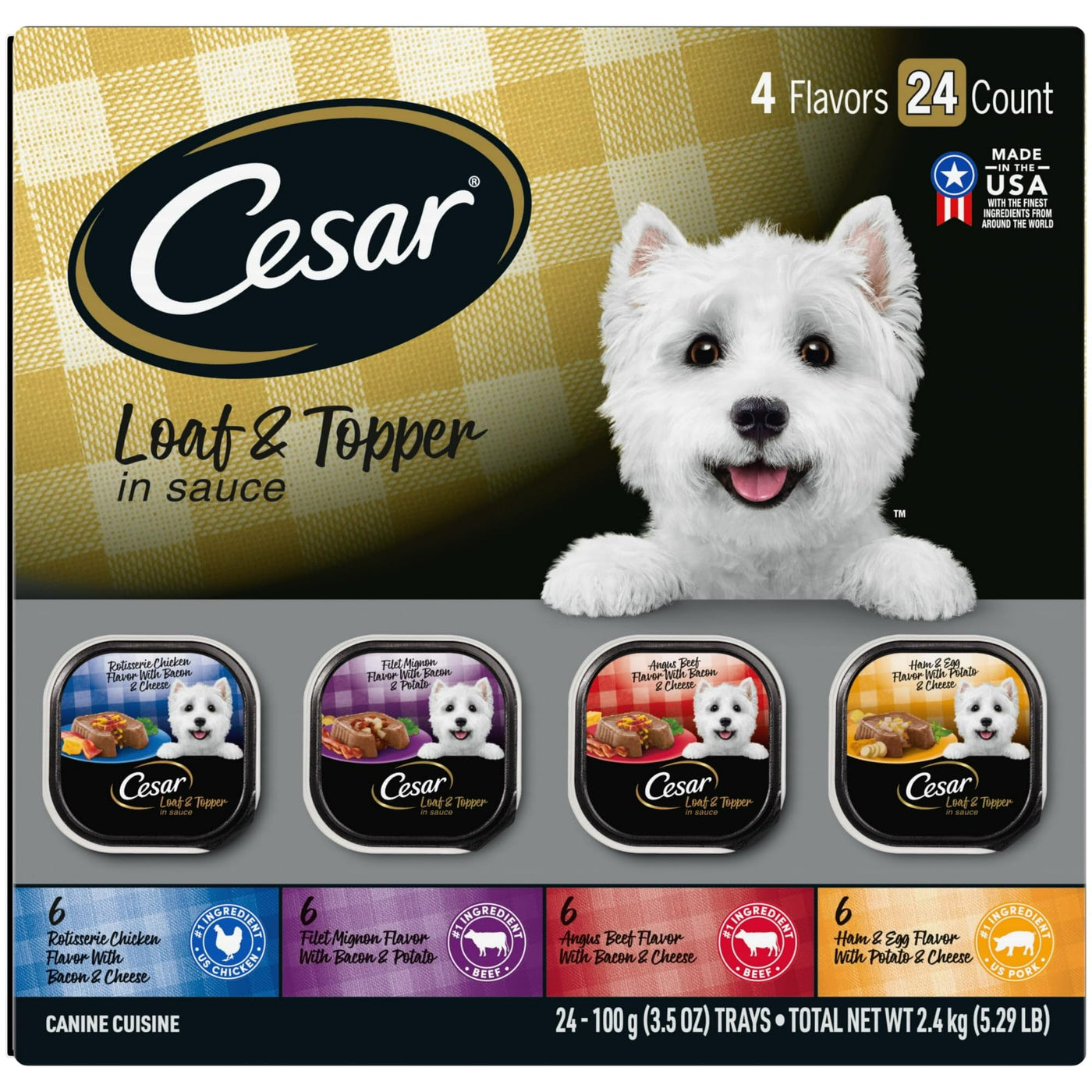 Loaf and Topper in Sauce Wet Dog Food Variety Pack - Complete and Balanced Meal for Adult Dogs - 3.5 oz Trays (24 Pack)