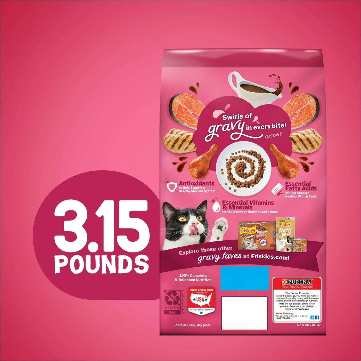 Trase A Gravy Swirlers, Indoor Dry Cat Food, Flavors of Chicken & Salmon with Vitamins & Minerals, Cat Food for Adult Cats, 3.15 lb Bag