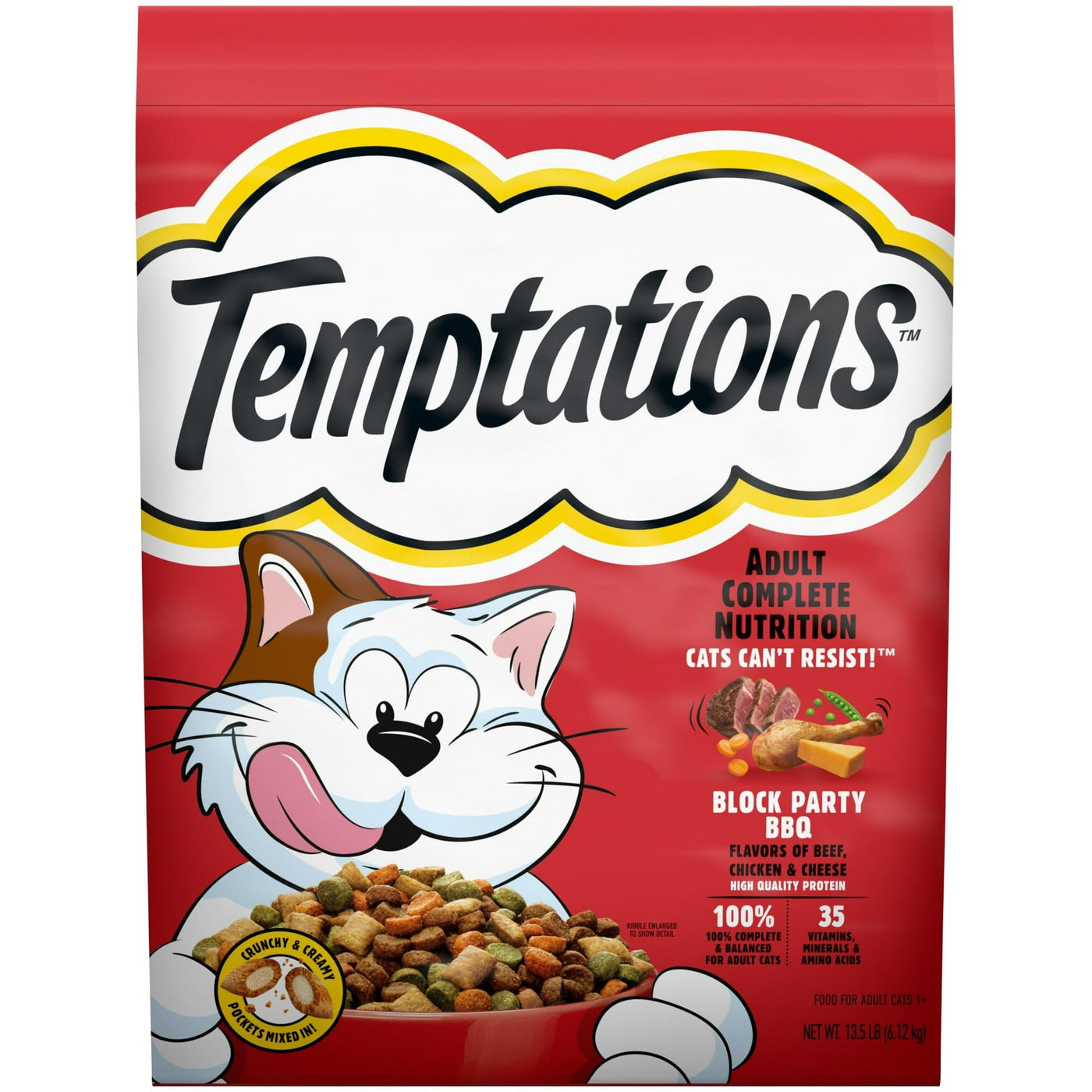Trase A Adult Dry Cat Food Block Party BBQ Flavor - Support Strong and Healthy Muscles - Crunchy Outside Soft Inside - 35 Vitamins, Minerals, and Amino Acids - 13.5 Lb Bag