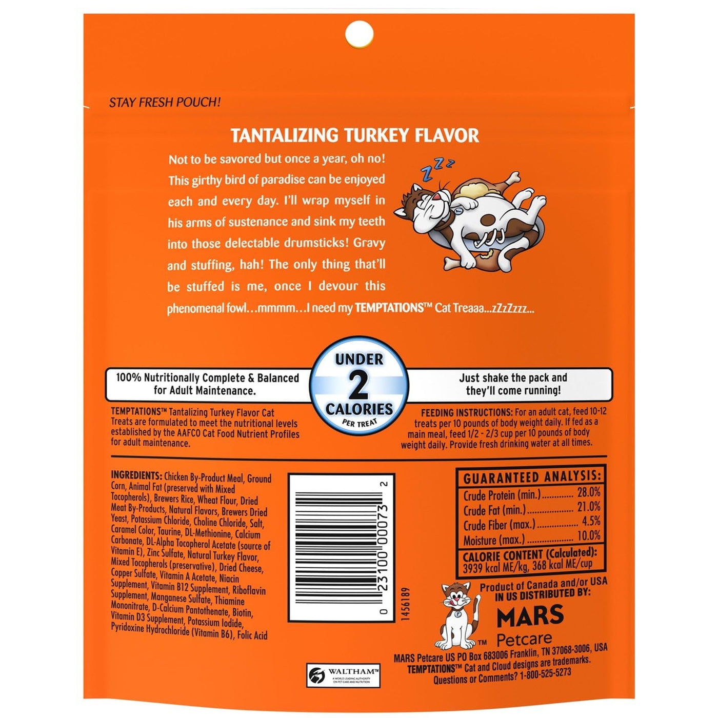 Tantalizing Turkey Flavor Crunchy Treats for Cats Mega Size - Cat Food Treats Crunchy Outside Soft Inside - 6.3 oz Pouch
